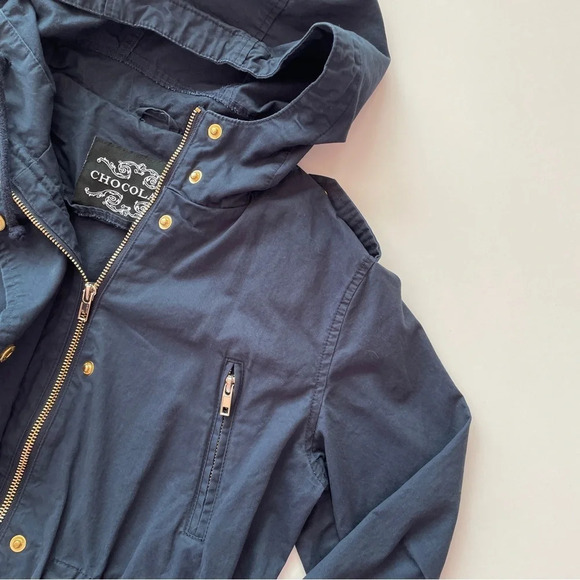 Chocolate USA Navy Blue Utility Hooded Field Jacket Gold Hardware Small - Picture 5 of 11